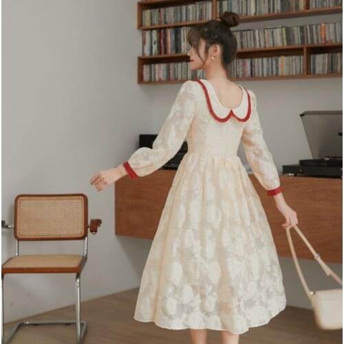 Fairy Dress Women Spring 2021 New Palace Gentle French Vintage Lapel Jacquard Temperament Long-Sleeved Elegant Dress Vestidos