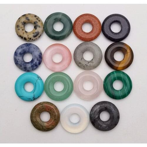 Natural assorted stone 18mm mix circle donut charms pendants high quality for jewelry making 15pcs/lot wholesale