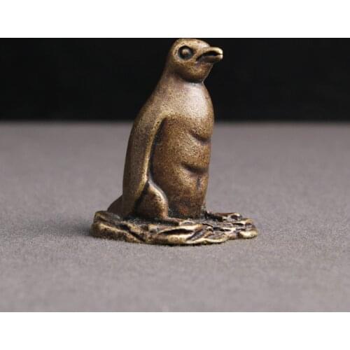 Retro Copper Penguin Ornaments Brass Antarctic Cute Animal Miniatures Figurines Desktop Statue Decorations Paperweight Tea Pets