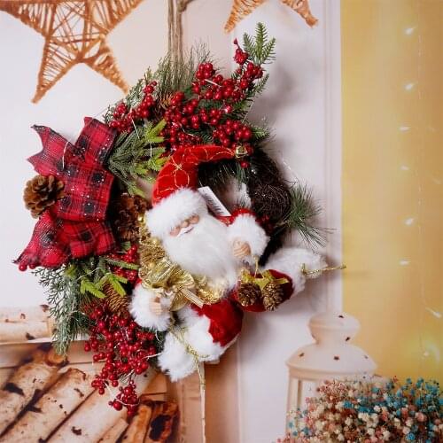 Christmas Wreath With Santa Claus LED Light Door Garland Holiday Home Decoration Decor Ornament Navidad Xmas Natal Gift
