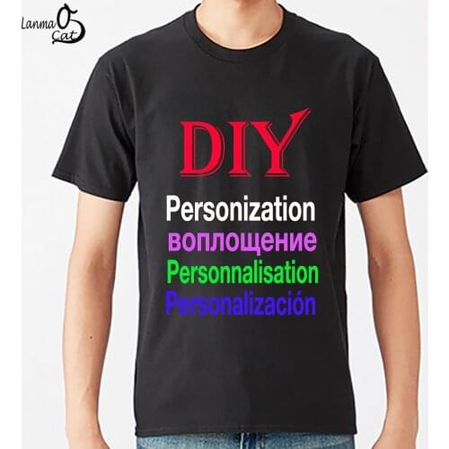 DIY Custom Brand Logo Design Image T shirts Unisex Men or Women Black Cotton PREMIUM 180gsm Top Tee Shirt Personal Label Hangtag