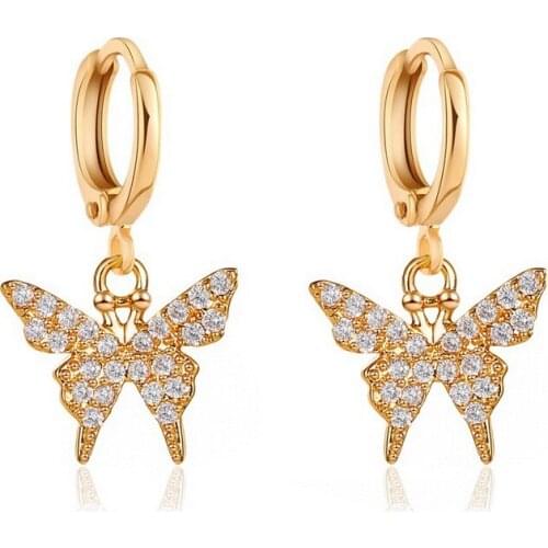 Korean Style Rhinestone Butterfly Earrings for Women Fashion New Hot Dangle Drop Ear Jewelry Wholesale Pendientes Gifts QW76