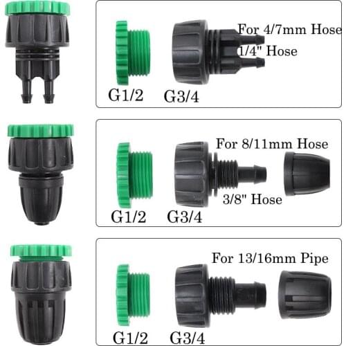 3PCS Garden Water Connecter Garden Tap 1/2" 3/4" Female Thread To 4/7mm 8/11mm 16mm Hose Adapter Micro Tubing Connecter