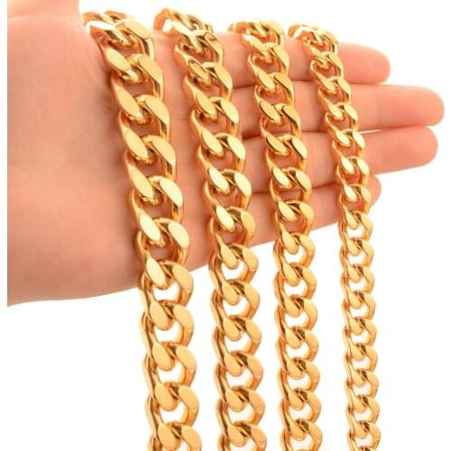 Granny Chic Cuban Gold Color Chain For Men Hip Hop Jewelry 9/11/13/15 MM Gold Stainless Steel Curb Chain Necklace Or Bracelet