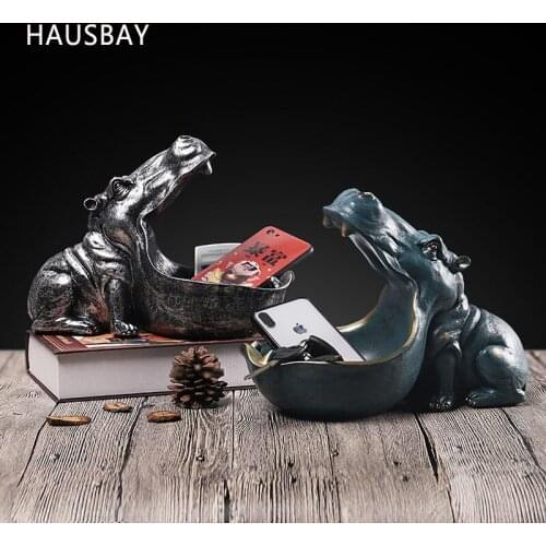 Resin Hippopotamus Statue Nordic Abstract Figurines Key Phone Desktop Storage Tool Creative Gift Home Decoration Ornaments D107