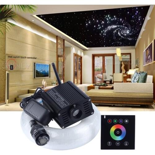 16W RGBW LED Fiber Optic Light 2.4G wireless wall switch touch control 2m 0.75mm 200pcs Stars Ceiling Lights