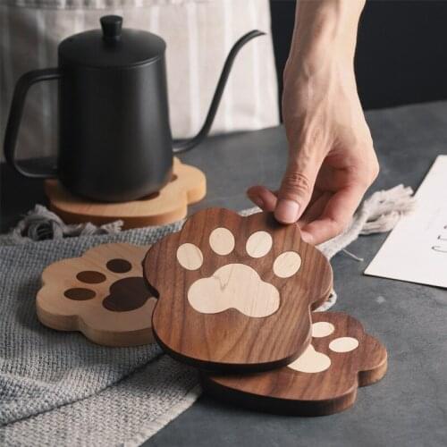 Solid Wood Heat Insulation Cup Pad Wooden Black Walnut Cats Claw Cup Mat Coaster Creative Cute Style Teapot and Mug Mat Gift
