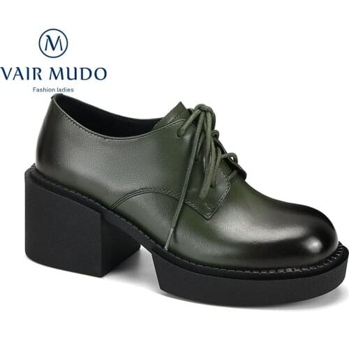 VAIR MUDO Ankle Pumps Spring Autumn Round Toe Lace UP High Heels Mary Janes Waterproof Platform Shoes Women Footwear WM-X93-C