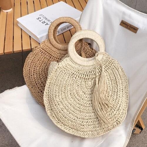 Tassel Round Handle Round Hand-woven Womens Shoulder Handbag Bohemian 2021 Summer Straw Beach Tote Bag Travel Weaving Bags