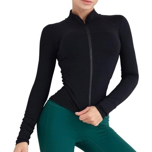 Women Sport Jacket Full Zipper Long Sleeves Coat Slim Daily Running Yoga Tops
