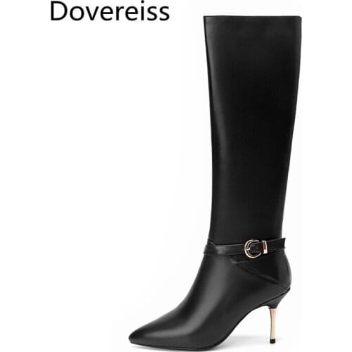 Dovereiss Fashion Womens Shoes Winter New Pointed Toe Stilettos Heels Zipper Buckle Sexy Elegant Knee high boots Concise 33-45
