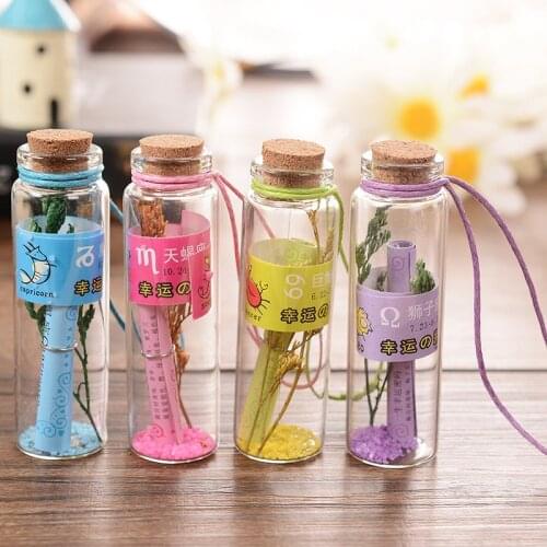 1Set of 12/Constellations Birthday Gift Clear Cork Bottles 1pc/70ml Clear Notes Bottle Little Glass Jars Pendants Hanging Decor