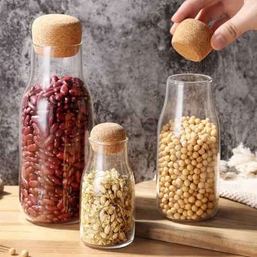 1pcs Cork glass bottle sealed storage jar dried fruit grain transparent storage bottle coffee container kitchen storage jar