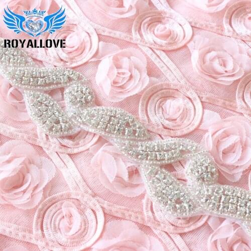 10yards) Wholesale Handmade Hot Fix Iron On Sewing on Beaded Stones and Crystal Bridal Sash Applique Trim for Wedding Headbands