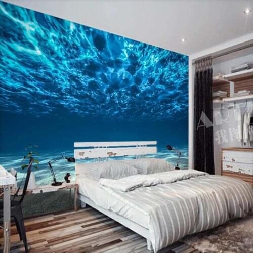 3D Printed Blue Sea View Wallpaper Murals Art Wall Decal HD Photo Wall Papers Rolls Home Decor Wallpapers Contact Paper Custom