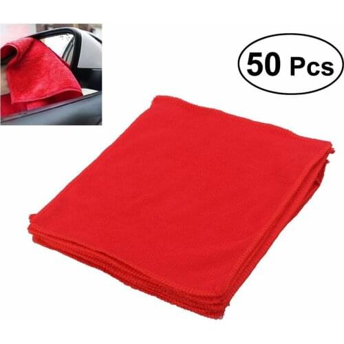 50pcs Car Microfibre Cleaning Towels Auto Cleaner Accessories Red Soft Cloth Window Dashboard Absorbent Home Cleaning Tool Towel