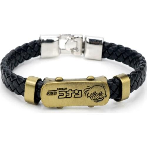 Anime Detective Conan Charm Bracelet Mini Kudou Shinichi Cosplay Unisex Leather Bracelets Wristbands Wristlet