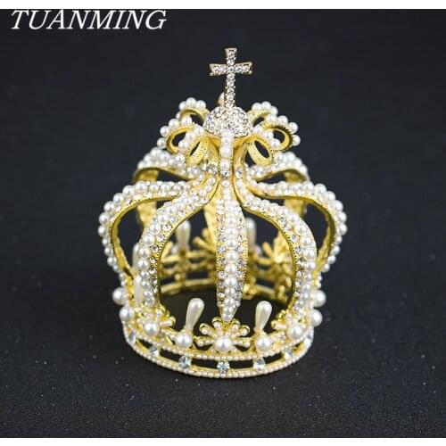 Baroque Gold Silver Color Big Pearl Royal Queen Crowns Bridal Tiara Wedding Pearl Crown Hair Jewelry Accessories For Women Bride