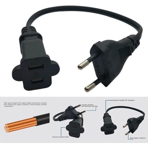 European 2 Pin Male Plug to USA Female Power Adapter Cable,EU Male to US Nema 1-15R Power Adapter Cord