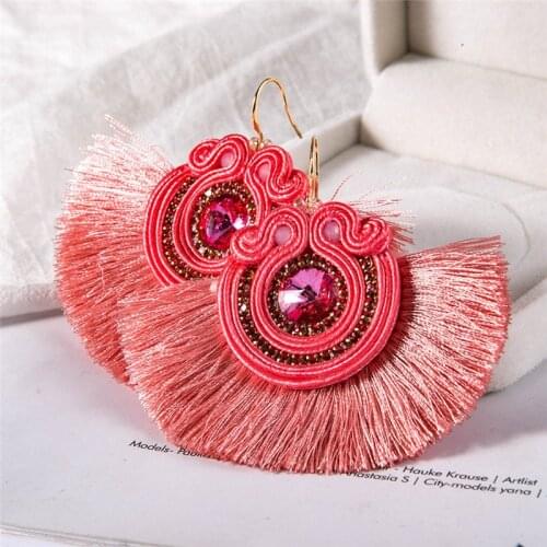 KpacoTa Weaving tassel Drop earrings Ethnic boho Leather Soutache Handmade Fashion Jewelry for women colour Dangle earring gift