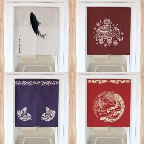 Chinese Style Koi Cotton Linen Door Curtain Bedroom Kitchen Half Panel Curtain Geomantic Blackout Curtain Home Decoration