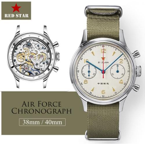 RED STAR 38mm Mens Chronograph Mechanical Watches Pilot Seagull ST19 Movement Men Air Force Aviation 1963 Chronograph Clock