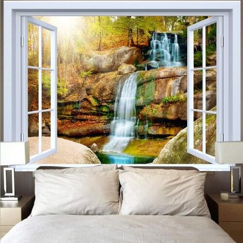 Landscape Outside The Window Tapestry Cheap Mountain Lake Sunset Wave Tapestry Wall Hanging Mandala Tapestries Wall Cloth Carpet