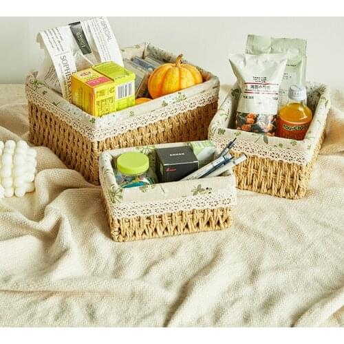 Hand-woven Desktop Storage Basket Rattan Storage Basket Porch Key Storage Basket Home Straw Woven Decorative Storage Ornaments