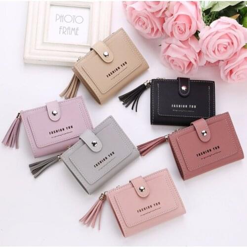 New Fashion Letter Buckle Wallet Womens Short Buckle Tassel Wallet Card Bag Wallets Purse
