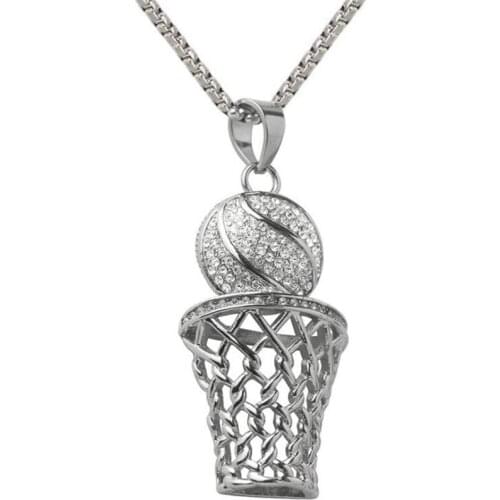 New Crystal Basketball Pendant Necklace For Men Collares Personality Sport Fitness Chain Necklaces Mens Hip Hop Jewellery Gifts