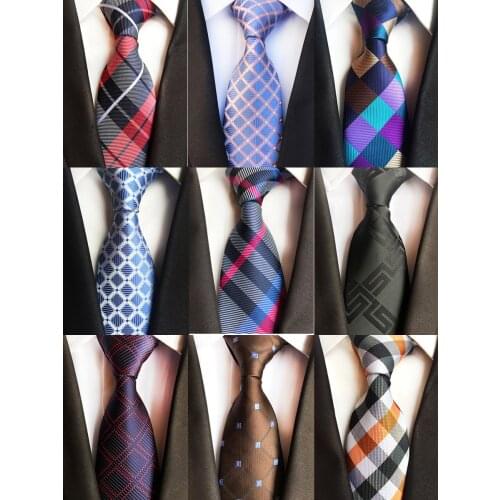 Ricnais 8cm Formal Tie Brown Yellow Plaid Striped Silk Necktie Suit Mens Silk Neck Tie For Man Business Wedding Party Gravata