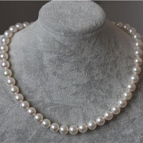9-10MM NATURAL freshwater WHITE PEARL NECKLACE 925silver