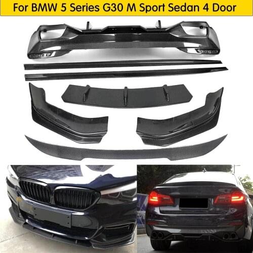 Front Lip Rear Bumper Diffuser with Splitter Side Skirts Spoiler for BMW M5 G30 M Sport Sedan 4 Door 540i Carbon Fiber Body Kit