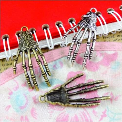 30PCS 40.2*20MM Vintage Two Color Alloy Skeleton Hand Charms Jewelry Skull Charms Findings