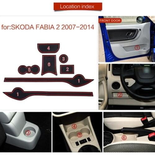 Lnterior Anti Slip Mat For Skoda Fabia 2 2007 - 2014 5J Door Slot Pad Cup Cushion Groove Mat Holders Non-slip mats Car sticker