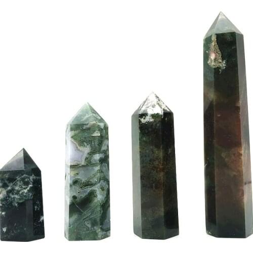 Drop Shipping 1PC Natural Moss Agate Wand Healing Crystal Quartz Point Chakra Stone Obelisk Natural Stones and Crystals