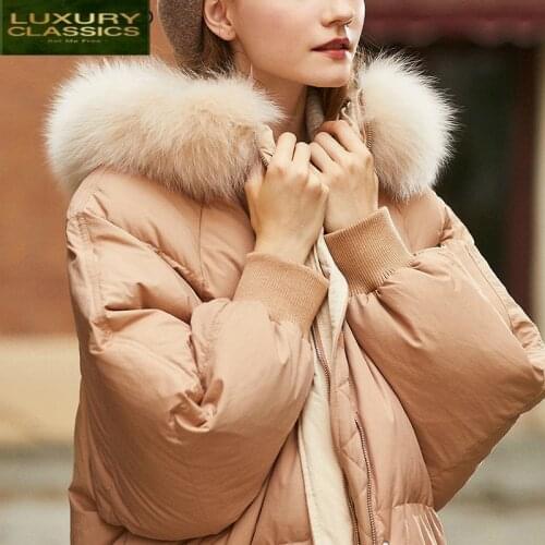 Jacket Winter Women Down Down Coat Female 90% White Duck Down Parka Sweet Casual Real Fur Hooded Snow Outwear LWL1164