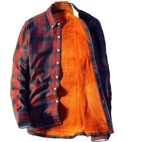 Fleece Shirt Autumn Winter Plus Velvet Plaid Shirts Men Casual Flannel Slim Fit Street Cotton Shirt Size 5XL camisa masculina