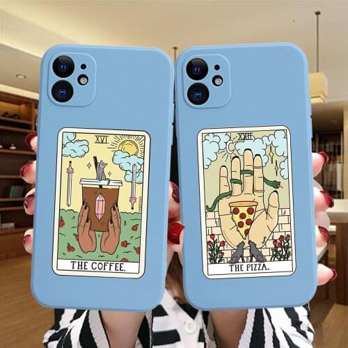 Coffee Pizza Cake Aesthetic Art Silicone Phone Case For iPhone 12 11 Pro XS MAX XR 7 8 Plus 12Pro 12Mini Coque Soft Blue Cover