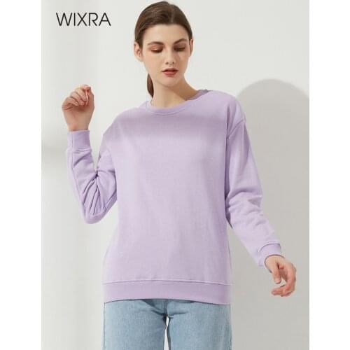 Wixra Sweatshirts Womens Solid Top Basic O-neck Ladies Long Sleeve Casual New Fashion Pullovers Autumn Plus Size