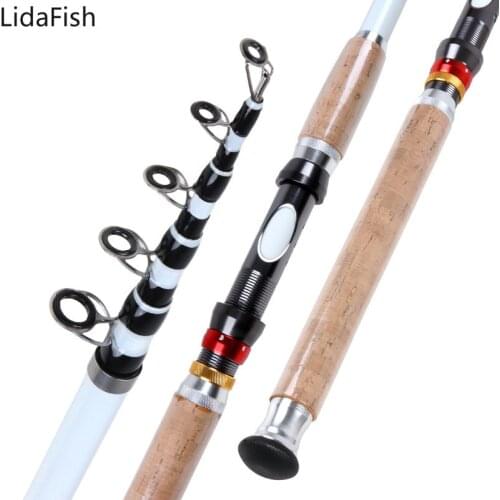 2.1M-3.0M New Telescopic Fishing Rods Portable Spinning Lure Rod Carbon Fiber Cork Wood Handle Fishing Pole