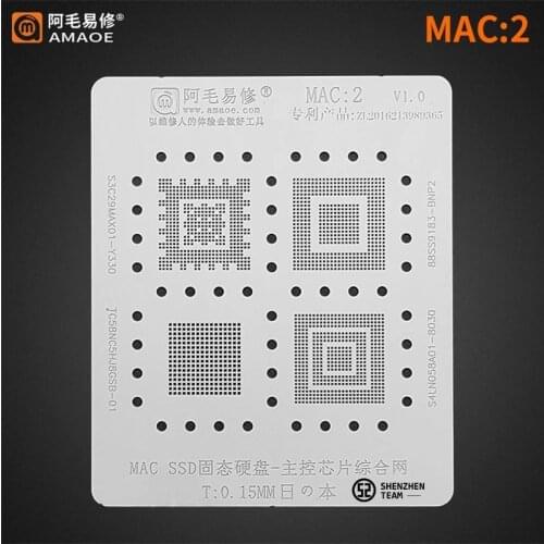 AMAOE Stencil MAC:2 MAC2 For MacBook SSD NAND S4LN058A01-8030 88SS9183-BNP2 S3C29MAX01-Y330 Reballing Stencil Tin Plant Net