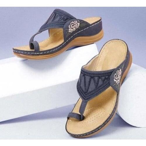 Embroidery Comfy Wedges Sandals Casual Summer Beach Daily Women Slipper -OPK