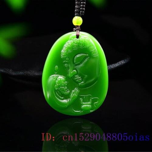 Green Jade Buddha Pendant Natural Gemstone Chinese Gifts Amulet Necklace Jadeite Fashion Charm Women Men Jewelry Carved