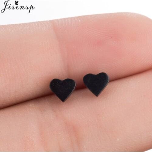 Jisensp Black Stainless Steel Peach Heart Stud Earrings for Women Everyday Jewelry Cute Love Earrings Girls Valentines Day Gift