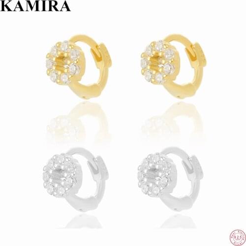 KAMIRA 925 Sterling Silver Romantic Round Shiny Zircon Huggie Hoop Earrings for Women Teen Wedding Charm Luxury Jewelry Gift Hot
