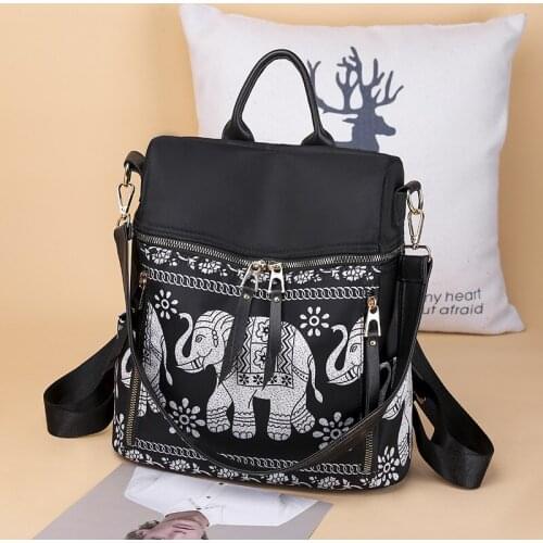 Women Elephant Print Bags Waterproof Leather Backpack Multifunction Large Capacity Bag Ladies Shoulder Bag
