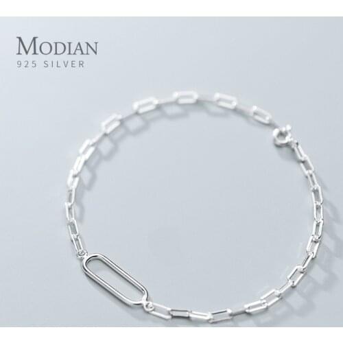 Modian New Arrive Simple Stackable Oval Interlock 925 Sterling Silver Bracelet for Women Fashion Geometric Bangle Fine Jewelry