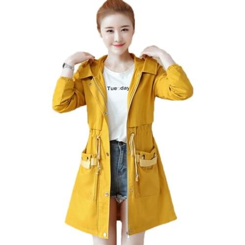 Women Trench Coat New Autumn Hooded Medium Long Outerwear Slim Large Size Casual Ladies Tops Windbreaker Female High Quality 330