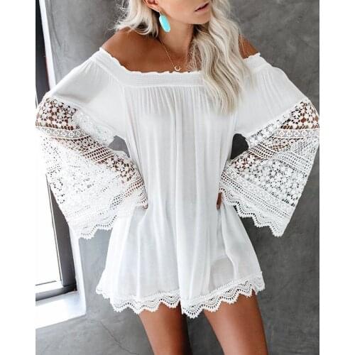 2021 Women Spring Summer Lace Dress Long Sleeve V Dresses Casual Sexy Work Dress White Solid color